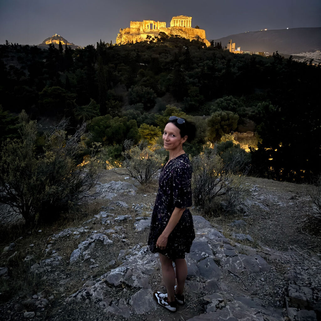 Marian in front of the Parthenon, Athens, Greece